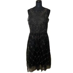 Endless Rose Womens Black Beaded Mesh Sleeveless Cocktail Dress Size L Silver
